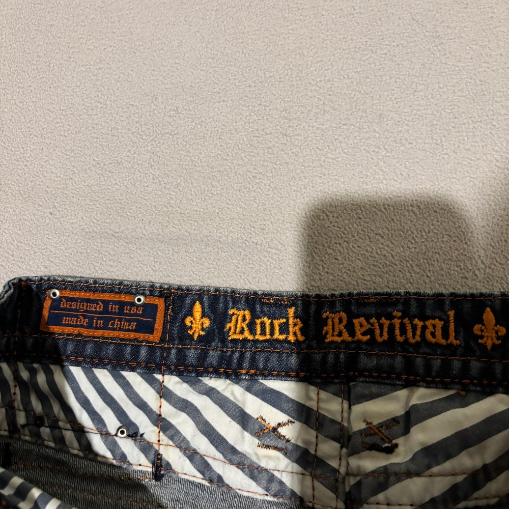 Rock Revival Steven Straight Mens Jeans Blue Whisker Flap Pocket Y2K Sz 33 35x29 - Picture 5 of 8
